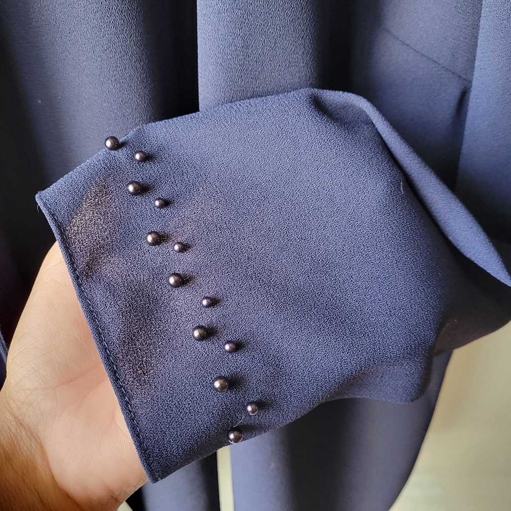 Navy Blue Beaded Open-front Blazer by Ursula of Switzerland Size 16 Made in USA - Picture 9 of 13
